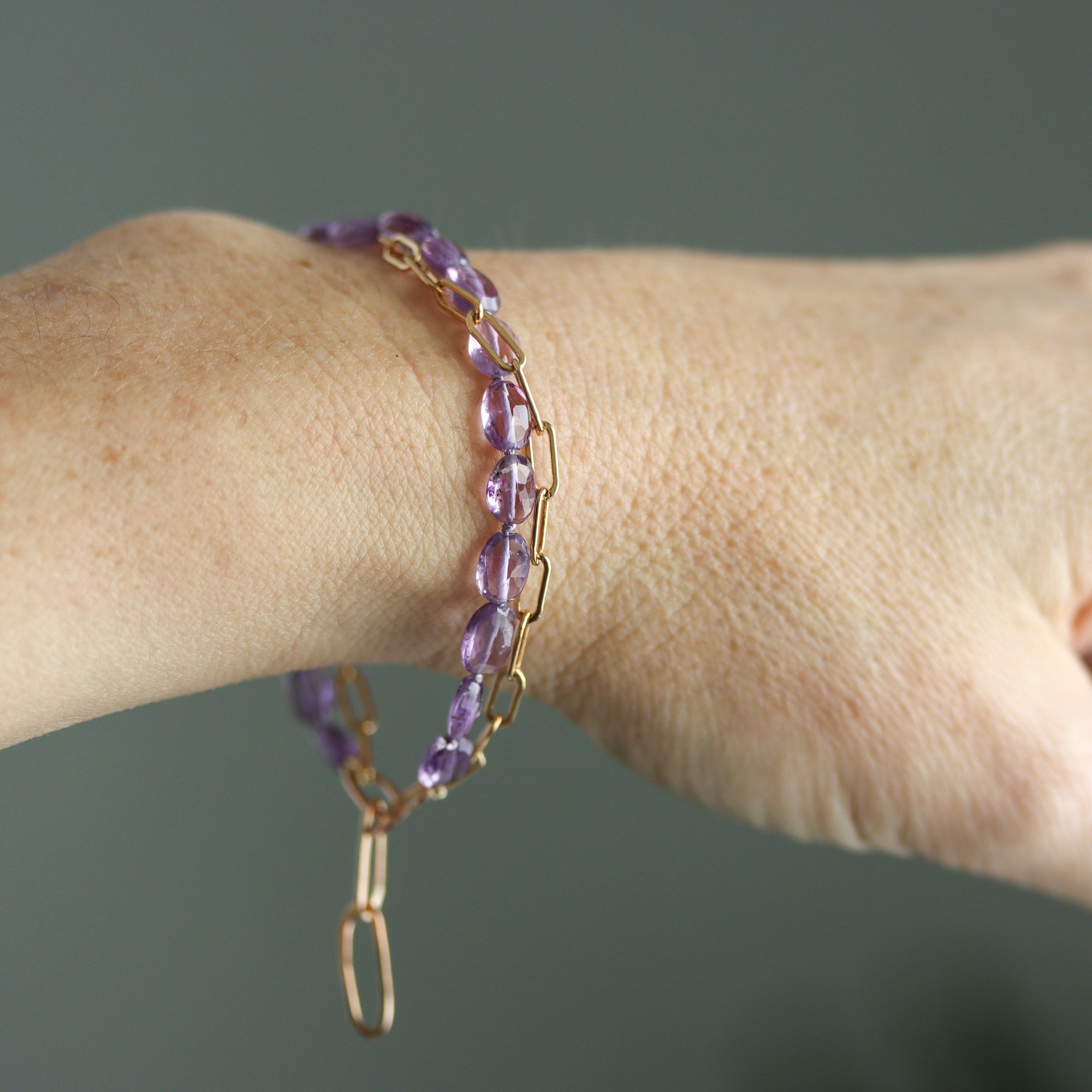 Amethyst and Gold Fill Chain Bracelet