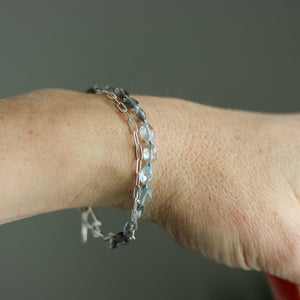 Shaded Aquamarine and Sterling Silver Chain Bracelet