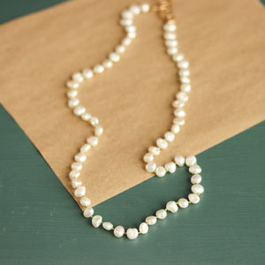 Chunky Keshi Pearl Necklace on Knotted Green SIlk