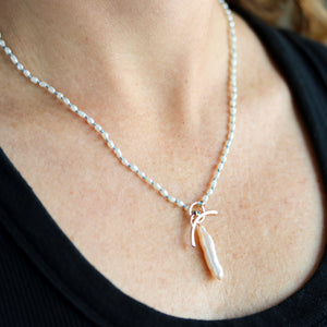 Knotted Pearl Lariat Necklace