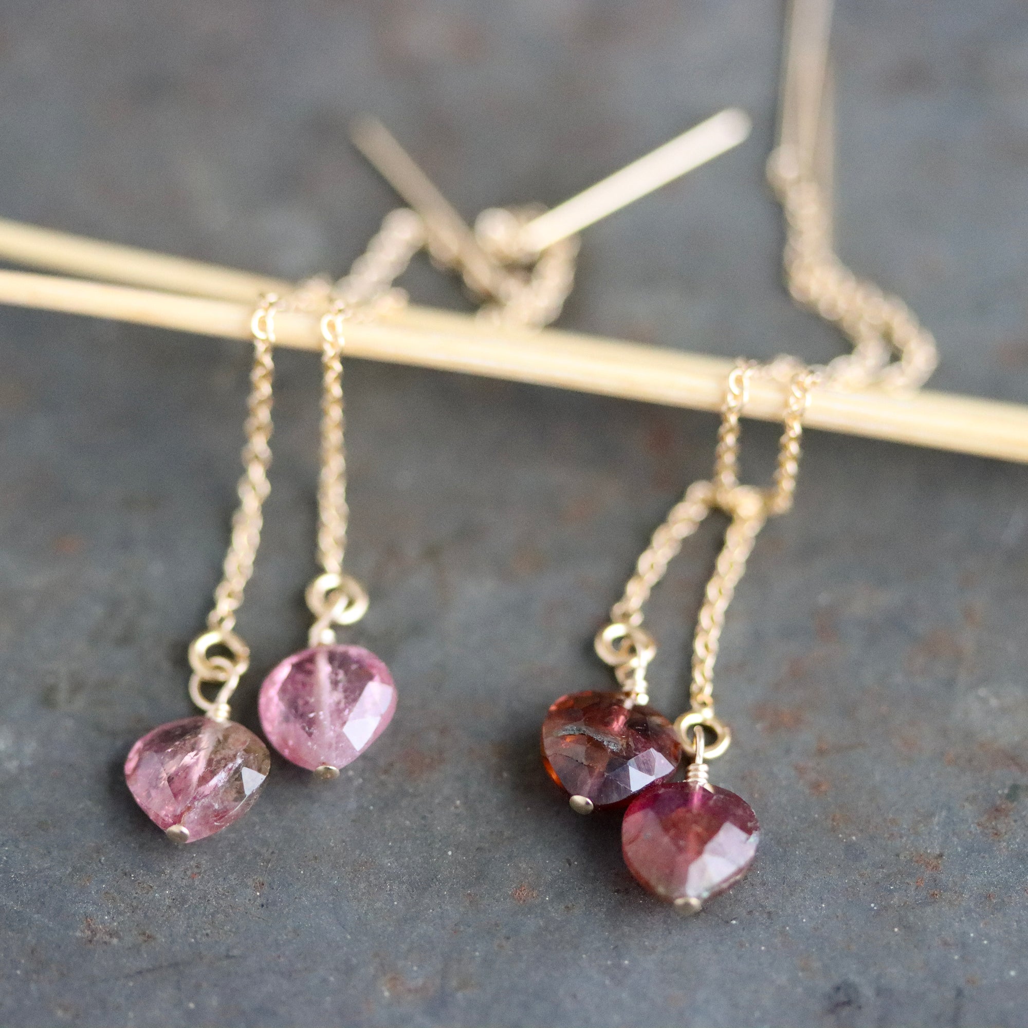 Pink Tourmaline Teardrop Threader Earrings