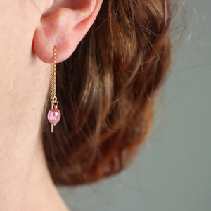 Pink Tourmaline Teardrop Threader Earrings