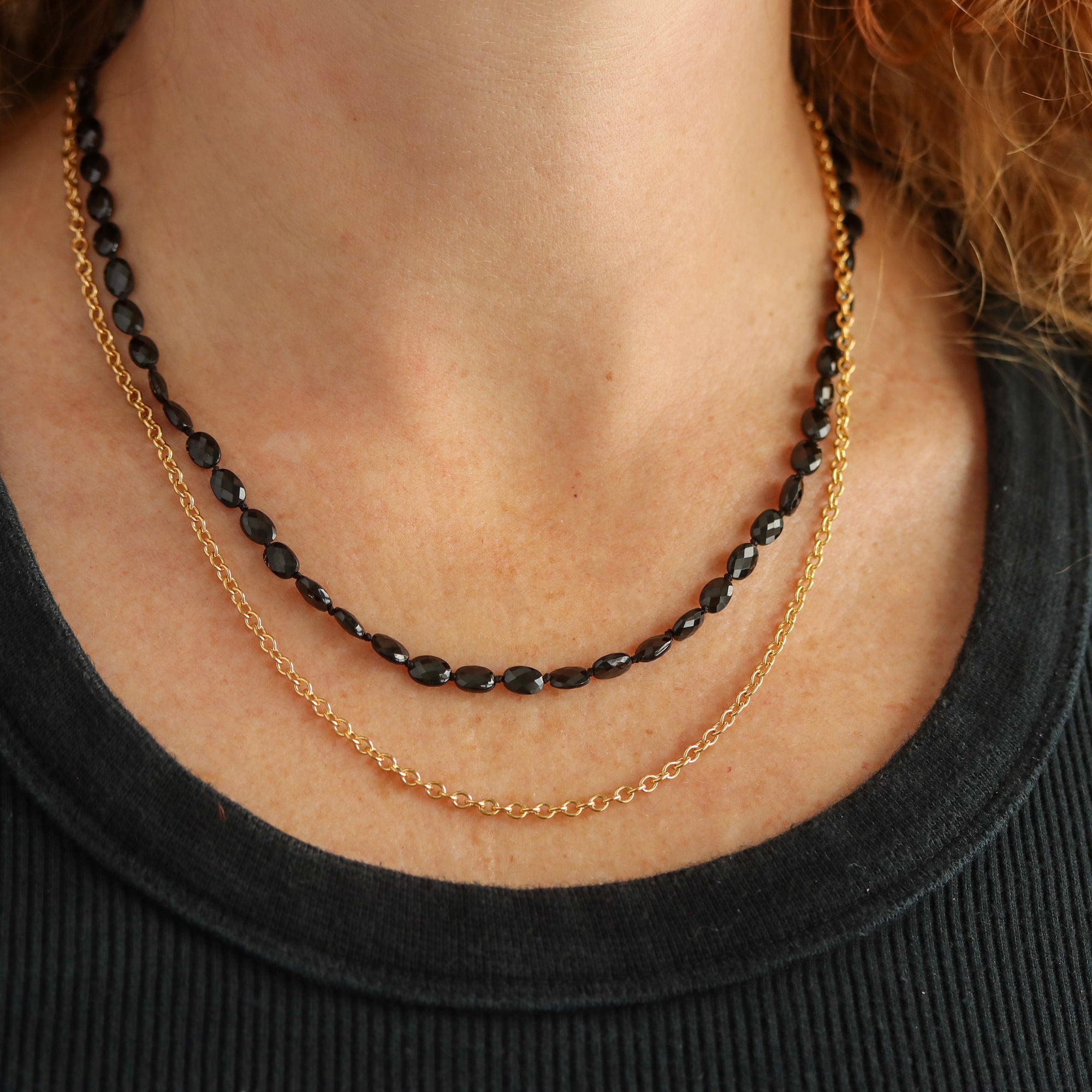 Black Spinel and Gold Fill Chain Wrap Necklace