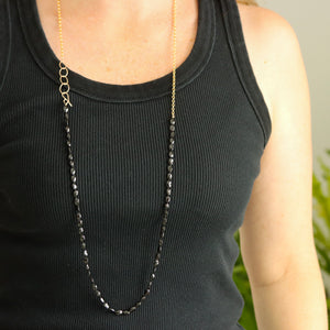 Black Spinel and Gold Fill Chain Wrap Necklace