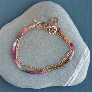 Watermelon Tourmaline and Gold Fill Chain Wrap Bracelet