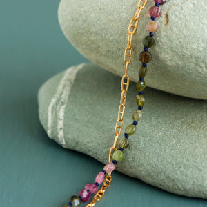 Watermelon Tourmaline and Gold Fill Chain Wrap Necklace