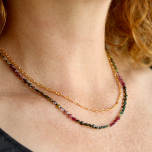 Watermelon Tourmaline and Gold Fill Chain Wrap Necklace