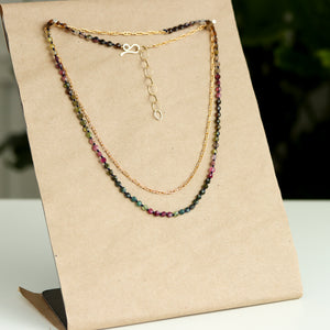 Watermelon Tourmaline and Gold Fill Chain Wrap Necklace