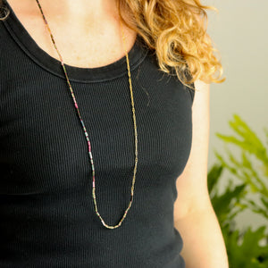 Watermelon Tourmaline Tube Bead and Gold Fill Chain Wrap Necklace