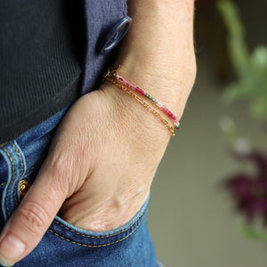 Watermelon Tourmaline and Gold Fill Chain Wrap Bracelet