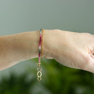 Watermelon Tourmaline and Gold Fill Chain Wrap Bracelet