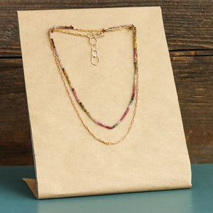 Watermelon Tourmaline and Gold Fill Chain Wrap Necklace