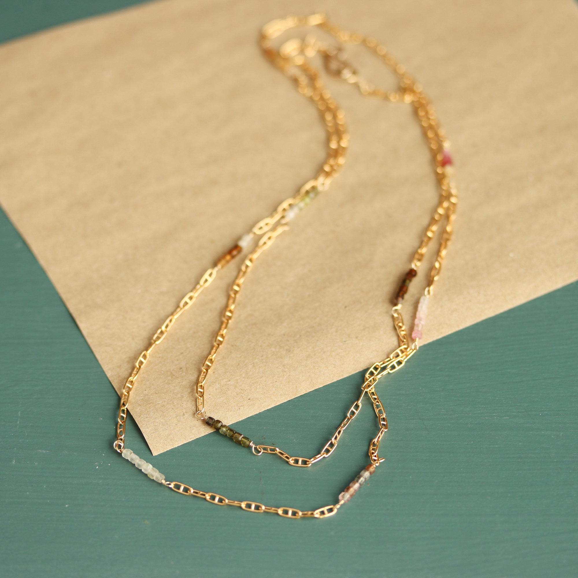 Tourmaline and Decorative Chain Wrap Necklace