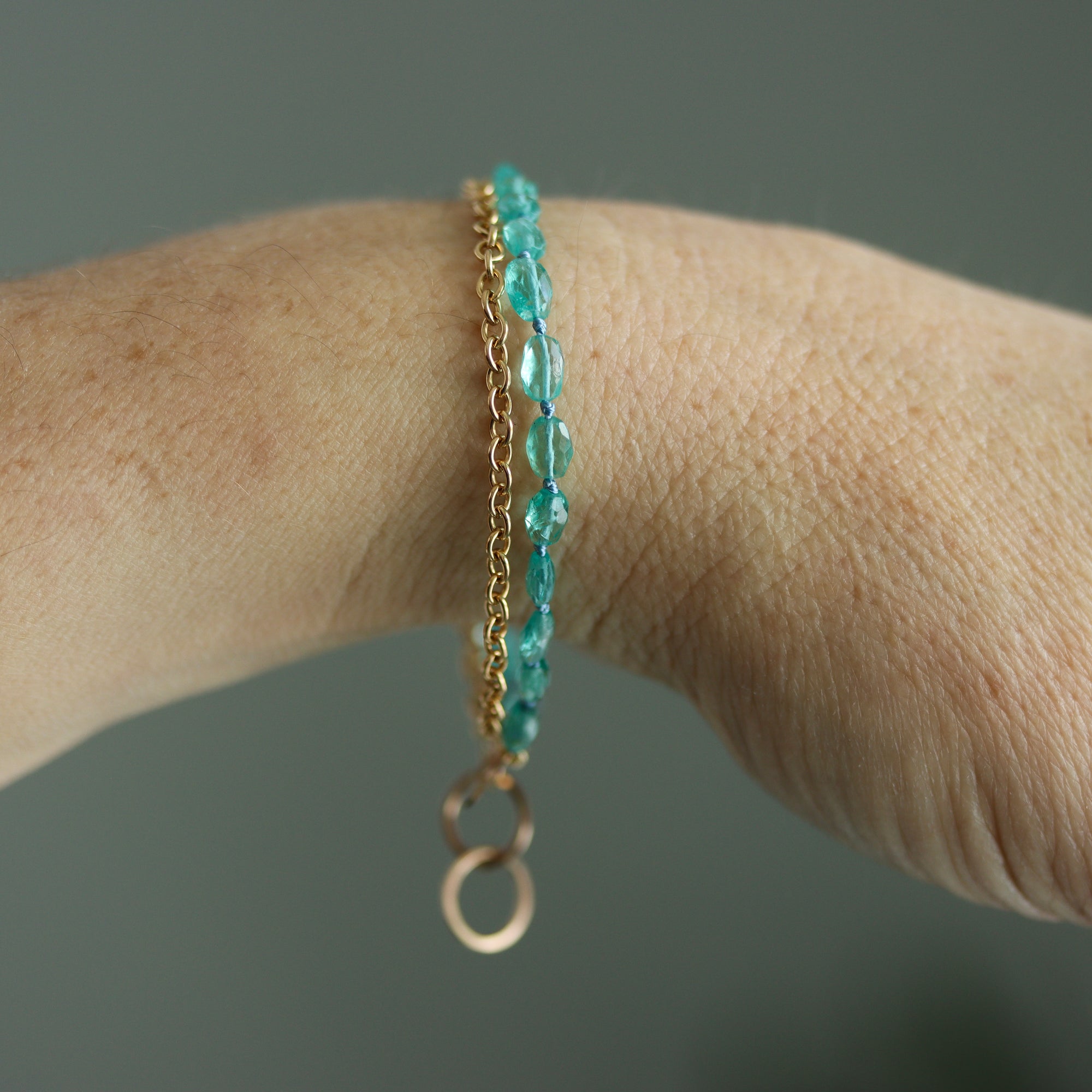 Apatite and Gold Fill Chain Bracelet