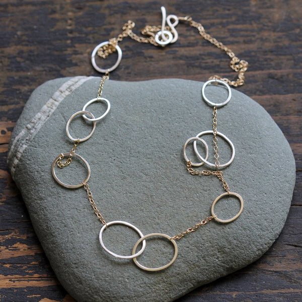 Amelia Necklace - Handmade Metal Circles On Modern Chain - Rebecca Haas ...