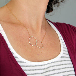 Mima Necklace - Asymmetrical Linked Circle Necklace, Delicate Hammered Circles on Chain